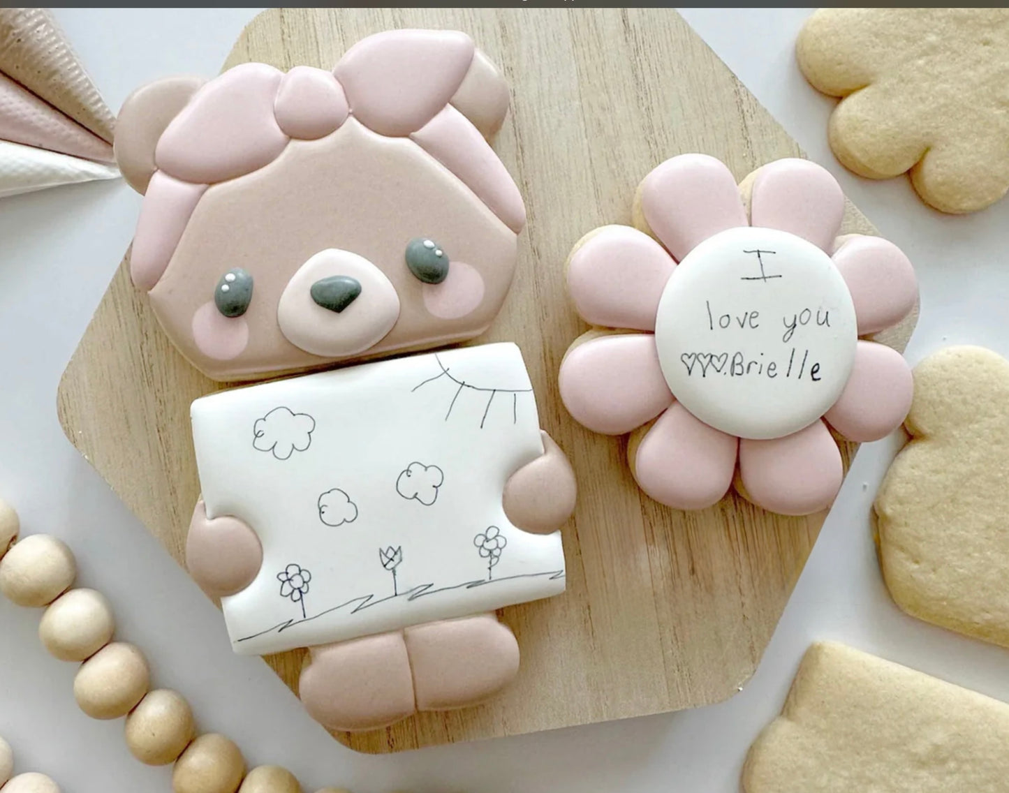 Mother’s Day Custom Headband Bear Holding Picture With Flower-3 Pack or With Upgrade Marker Options